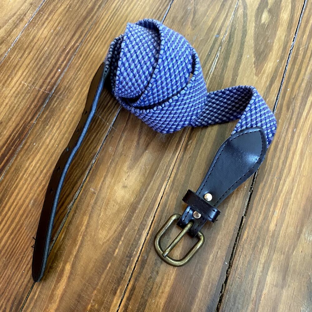 Blue Woven Belt with Dark Leather and Brass Hardware size 42
